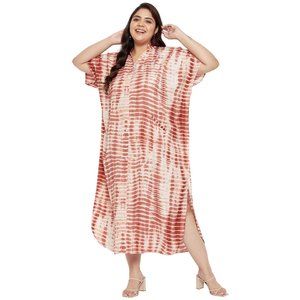 Tie Dye Print Rust Polyester Kaftan Dress for Women by Gypsie Blu